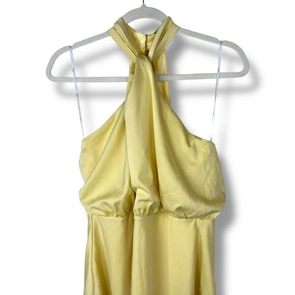 Lulus NWOT Sleek Essence Light Yellow Satin Halter Sleeveless Mini Dress Medium - Picture 5 of 11